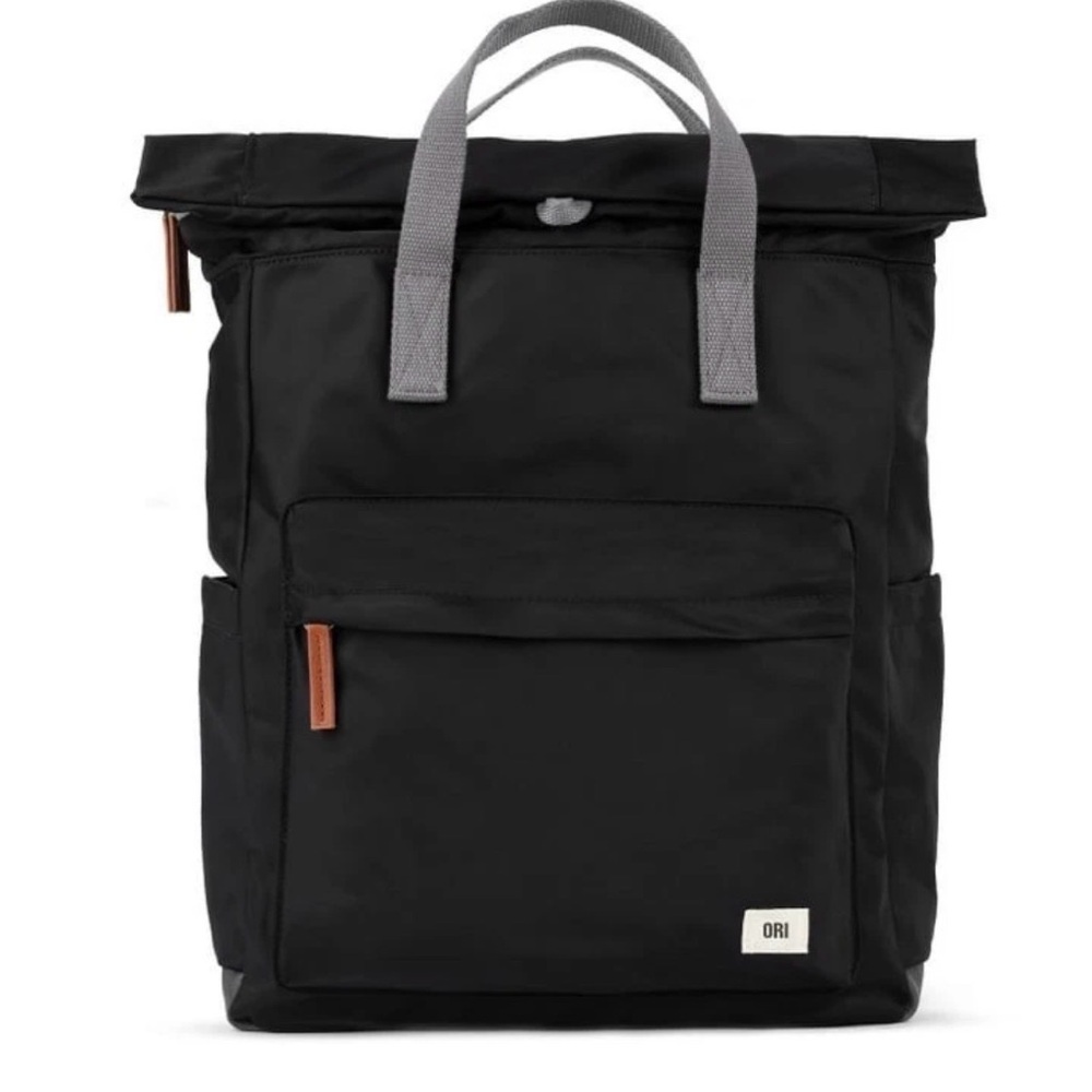 ORI LONDON Travel Backpack The Canfield, BLACK Large Nylon Rolltop Backpack READ